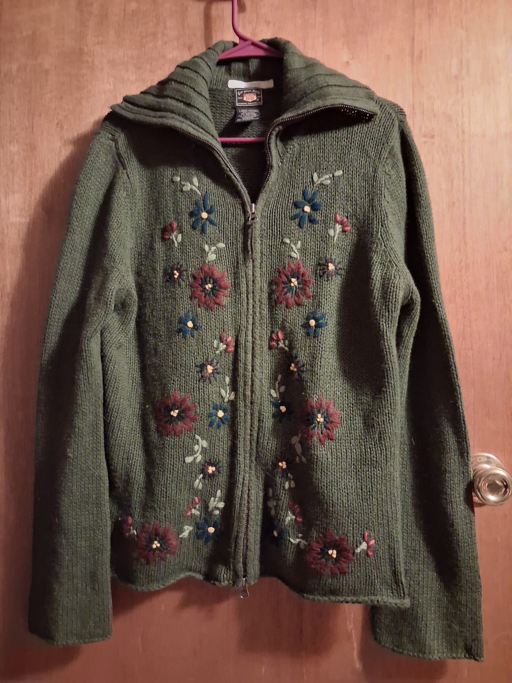 Route 66 Olive Green Floral Embroidered Zip Cardigan